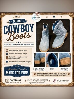 👢Girls Size 11 Denim Cowboy Boots Western Embroidered Zip-Up